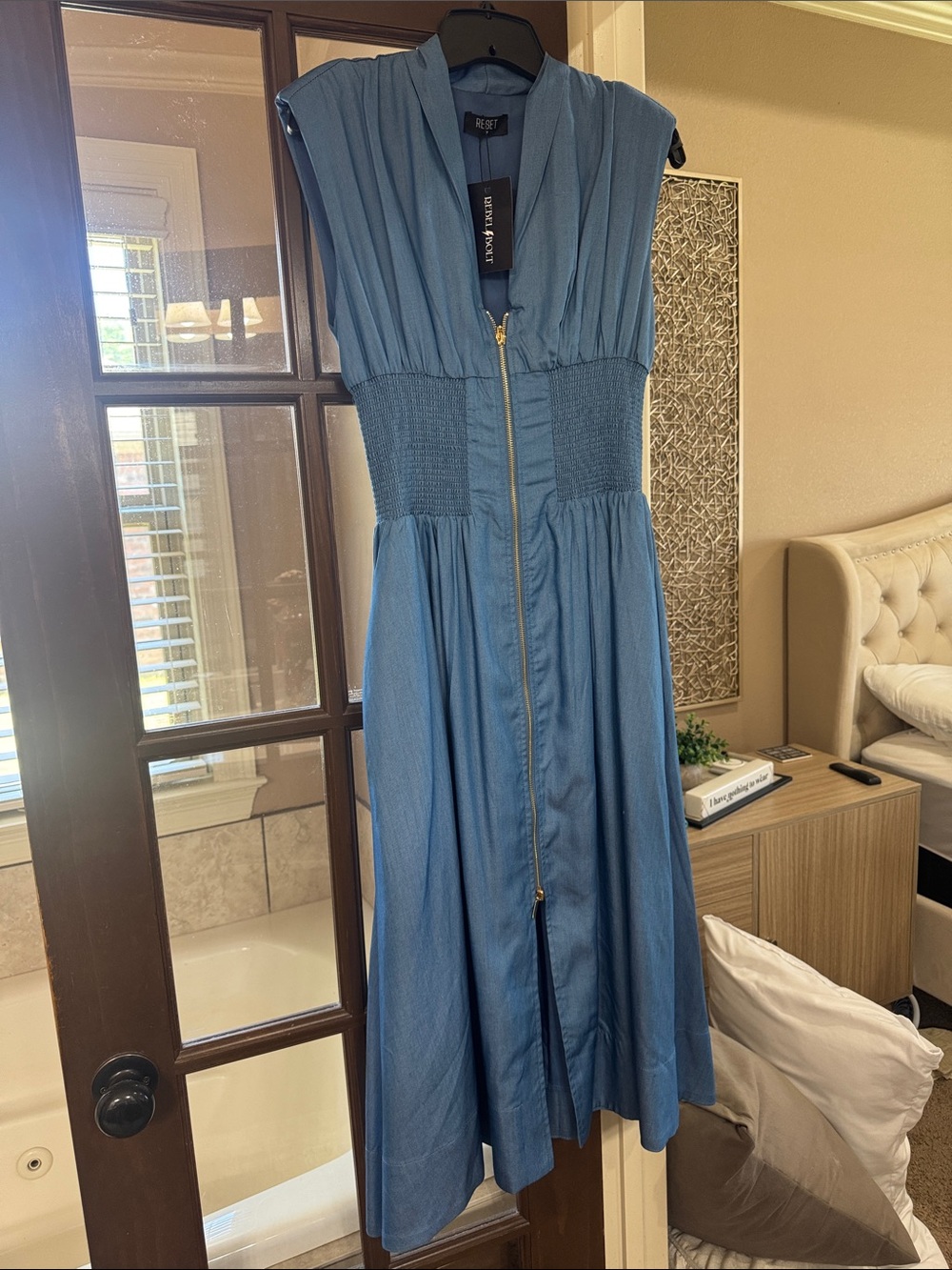 RESET Blue Zipper Front Midi Dress NWT